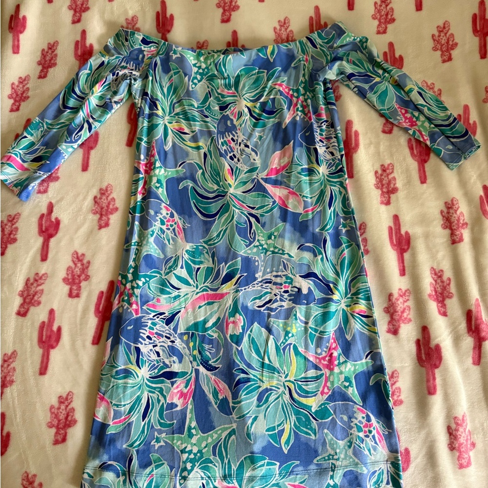 Lilly Pulitzer Blue and Green strapless dress